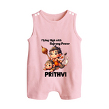 Flying High with Bajrang Power – Personalized Baby Romper Suit - BABY PINK - New Born (Chest 18")