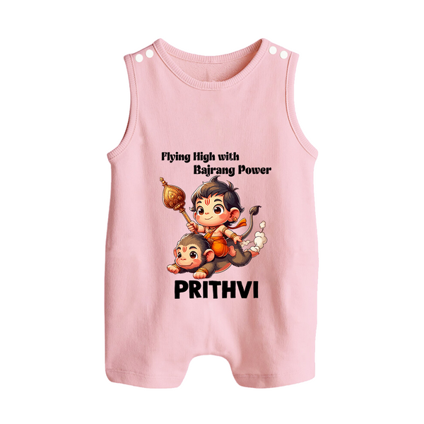 Flying High with Bajrang Power – Personalized Baby Romper Suit - BABY PINK - New Born (Chest 18")