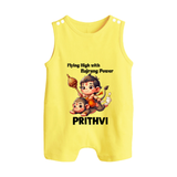 Flying High with Bajrang Power – Personalized Baby Romper Suit - PASTEL YELLOW - New Born (Chest 18")