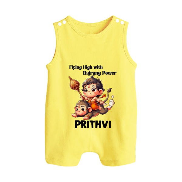 Flying High with Bajrang Power – Personalized Baby Romper Suit - PASTEL YELLOW - New Born (Chest 18")