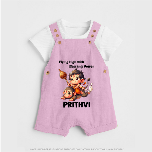 Flying High with Bajrang Power – Personalized Baby Dungaree - BABY PINK - 0 - 5 Months Old (Chest 18")