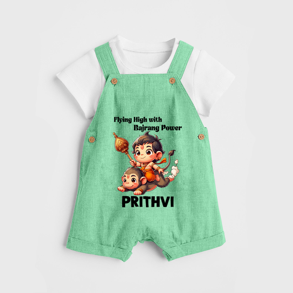 Flying High with Bajrang Power – Personalized Baby Dungaree - GREEN - 0 - 5 Months Old (Chest 18")