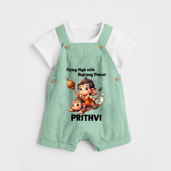 Flying High with Bajrang Power – Personalized Baby Dungaree - MINT GREEN - 0 - 5 Months Old (Chest 18")