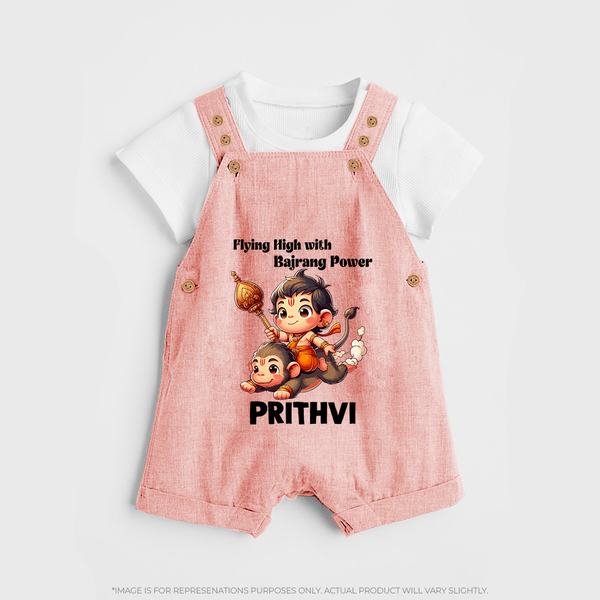 Flying High with Bajrang Power – Personalized Baby Dungaree - PEACH - 0 - 5 Months Old (Chest 18")