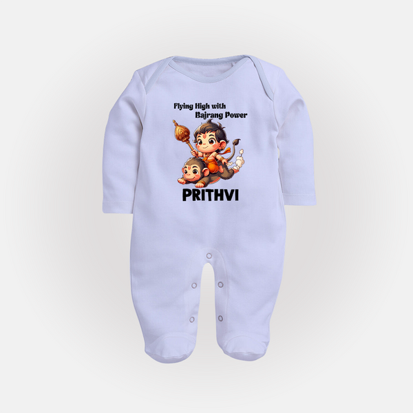Flying High with Bajrang Power – Personalized Baby Fullbody Suit - BABY BLUE - New Born (Chest 7.5")