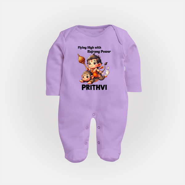 Flying High with Bajrang Power – Personalized Baby Fullbody Suit - LILAC - New Born (Chest 7.5")