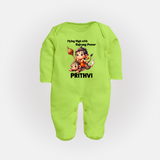 Flying High with Bajrang Power – Personalized Baby Fullbody Suit - LIME GREEN - New Born (Chest 7.5")