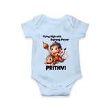 Flying High with Bajrang Power – Personalized Baby Romper - BABY BLUE - New Born (Chest 14")