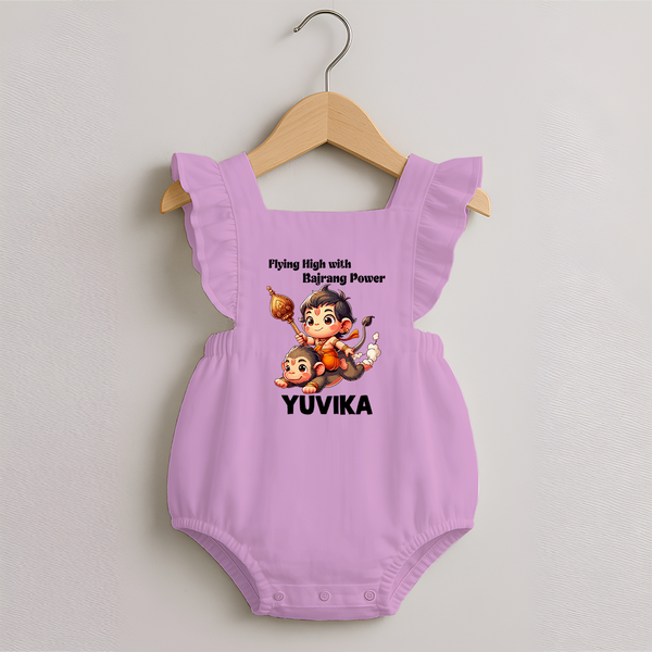 Flying High with Bajrang Power – Personalized   Romper Frock - BABY PINK - 0 - 3 Months Old (Chest 19")
