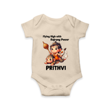 Flying High with Bajrang Power – Personalized Baby Romper - IVORY - New Born (Chest 14")