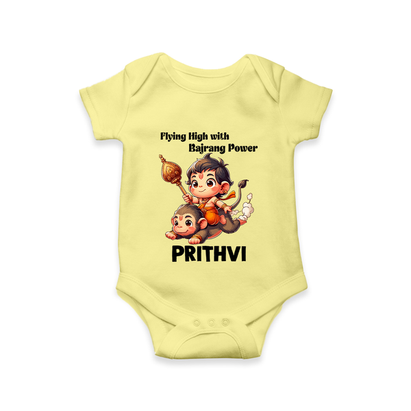 Flying High with Bajrang Power – Personalized Baby Romper - PASTEL YELLOW - New Born (Chest 14")