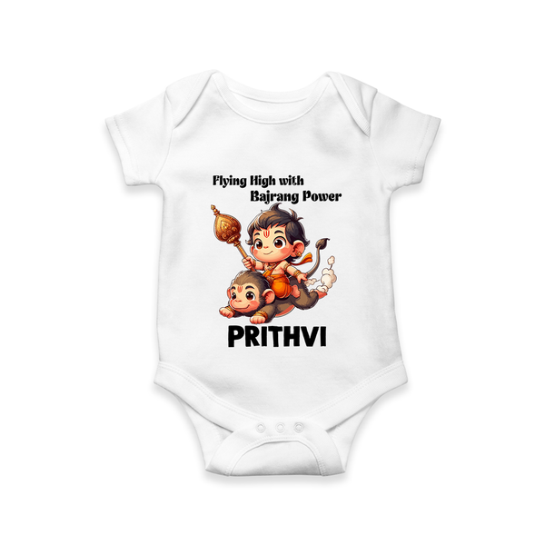 Flying High with Bajrang Power – Personalized Baby Romper - WHITE - New Born (Chest 14")