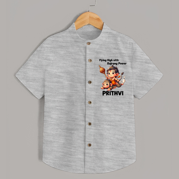 Flying High with Bajrang Power – Personalized   Shirt - GREY - 0 - 6 Months Old (Chest 23")