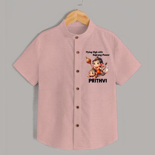 Flying High with Bajrang Power – Personalized   Shirt - PEACH - 0 - 6 Months Old (Chest 23")