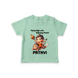 Flying High with Bajrang Power – Personalized Baby T-Shirt - MINT GREEN - 0-5 Months Old (Chest 17")