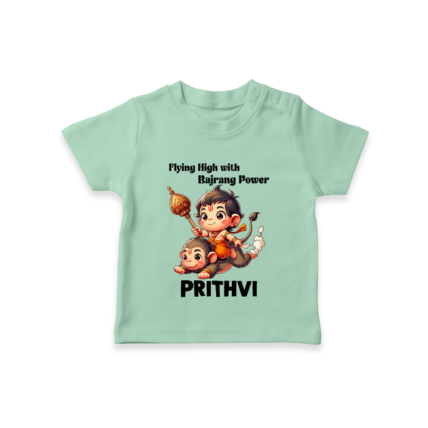 Flying High with Bajrang Power – Personalized Baby T-Shirt - MINT GREEN - 0-5 Months Old (Chest 17")