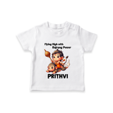 Flying High with Bajrang Power – Personalized Baby T-Shirt - WHITE - 0-5 Months Old (Chest 17")