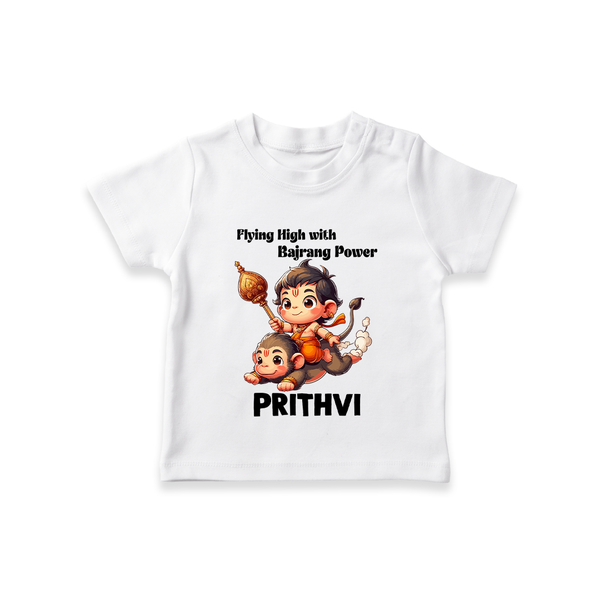 Flying High with Bajrang Power – Personalized Baby T-Shirt - WHITE - 0-5 Months Old (Chest 17")