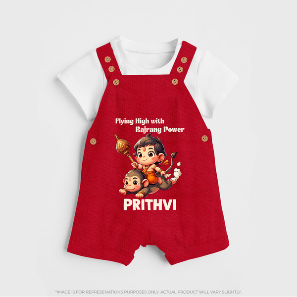 Flying High with Bajrang Power – Personalized Baby Dungaree - RED - 0 - 5 Months Old (Chest 18")