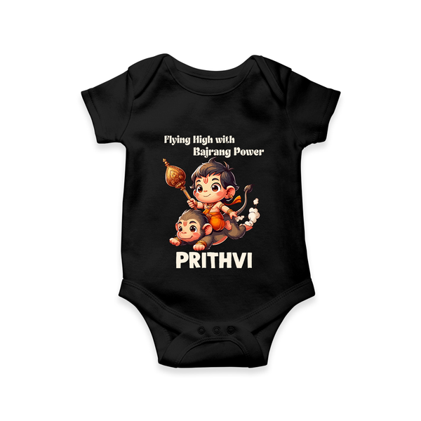 Flying High with Bajrang Power – Personalized Baby Romper - BLACK - New Born (Chest 14")