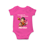 Flying High with Bajrang Power – Personalized Baby Romper - HOT PINK - New Born (Chest 14")