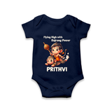 Flying High with Bajrang Power – Personalized Baby Romper - NAVY BLUE - New Born (Chest 14")