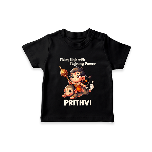 Flying High with Bajrang Power – Personalized Baby T-Shirt - BLACK - 0-5 Months Old (Chest 17")