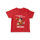 Flying High with Bajrang Power – Personalized Baby T-Shirt - RED - 0-5 Months Old (Chest 17")