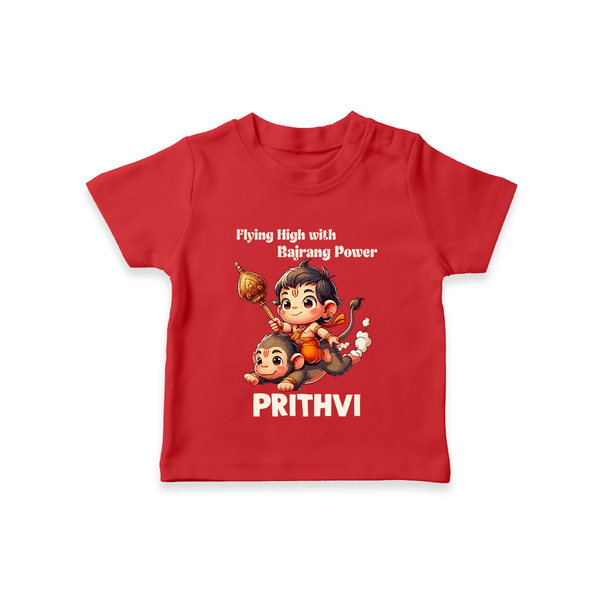 Flying High with Bajrang Power – Personalized Baby T-Shirt - RED - 0-5 Months Old (Chest 17")