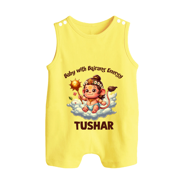 Baby with Bajrang Energy – Personalized Baby Romper Suit - PASTEL YELLOW - New Born (Chest 18")