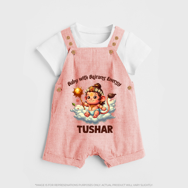 Baby with Bajrang Energy – Personalized Baby Dungaree - PEACH - 0 - 5 Months Old (Chest 18")