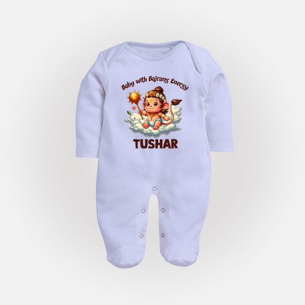 Baby with Bajrang Energy – Personalized Baby Fullbody Suit - BABY BLUE - New Born (Chest 7.5")