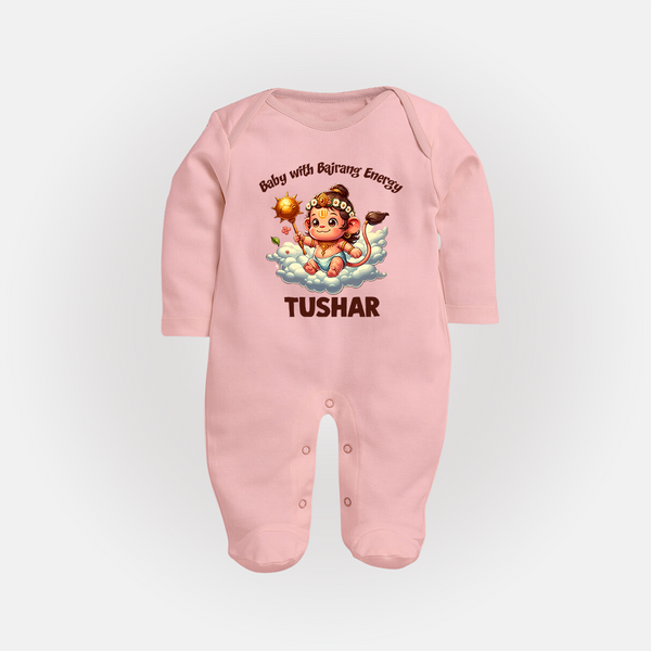 Baby with Bajrang Energy – Personalized Baby Fullbody Suit - BABY PINK - New Born (Chest 7.5")