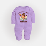Baby with Bajrang Energy – Personalized Baby Fullbody Suit - LILAC - New Born (Chest 7.5")