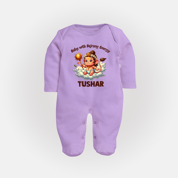 Baby with Bajrang Energy – Personalized Baby Fullbody Suit - LILAC - New Born (Chest 7.5")
