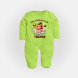 Baby with Bajrang Energy – Personalized Baby Fullbody Suit - LIME GREEN - New Born (Chest 7.5")