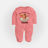 Baby with Bajrang Energy – Personalized Baby Fullbody Suit - PEACH - New Born (Chest 7.5")
