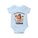 Baby with Bajrang Energy – Personalized Baby Romper - BABY BLUE - New Born (Chest 14")