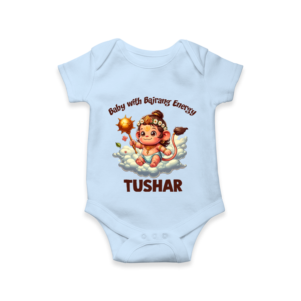 Baby with Bajrang Energy – Personalized Baby Romper - BABY BLUE - New Born (Chest 14")