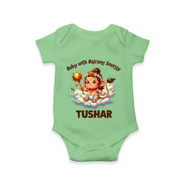 Baby with Bajrang Energy – Personalized Baby Romper - GREEN - New Born (Chest 14")