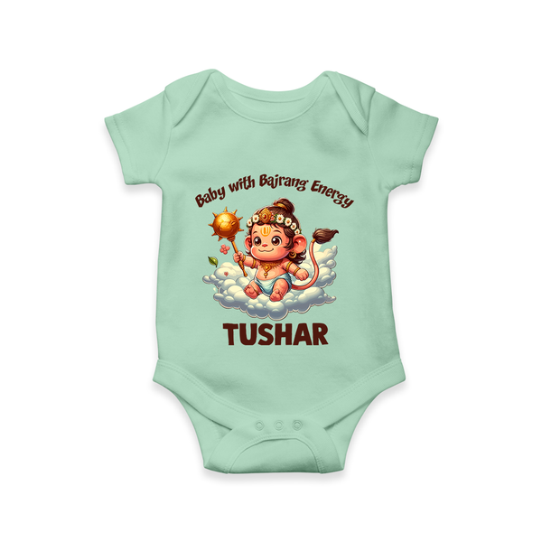 Baby with Bajrang Energy – Personalized Baby Romper - MINT GREEN - New Born (Chest 14")