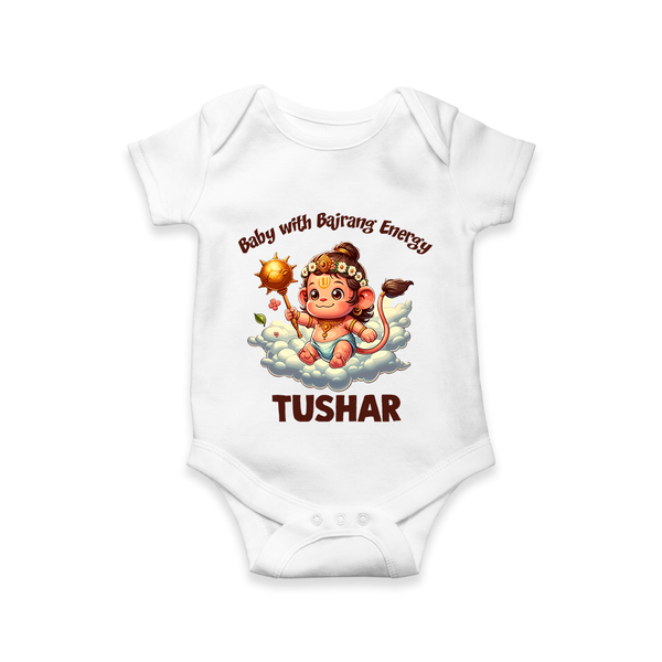 Baby with Bajrang Energy – Personalized Baby Romper - WHITE - New Born (Chest 14")