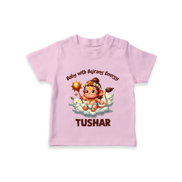 Baby with Bajrang Energy – Personalized Baby T-Shirt - BABY PINK - 0-5 Months Old (Chest 17")