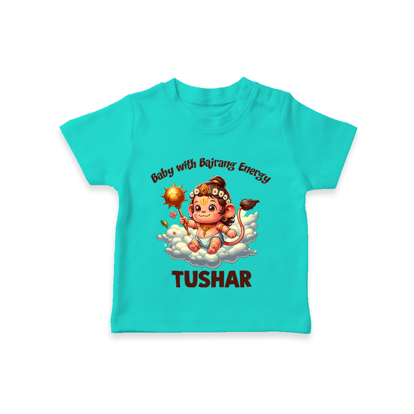 Baby with Bajrang Energy – Personalized Baby T-Shirt - TEAL - 0-5 Months Old (Chest 17")