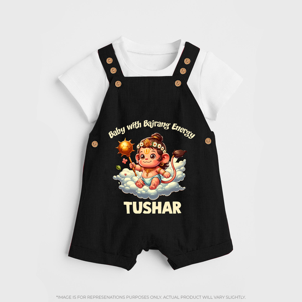 Baby with Bajrang Energy – Personalized Baby Dungaree - BLACK - 0 - 5 Months Old (Chest 18")