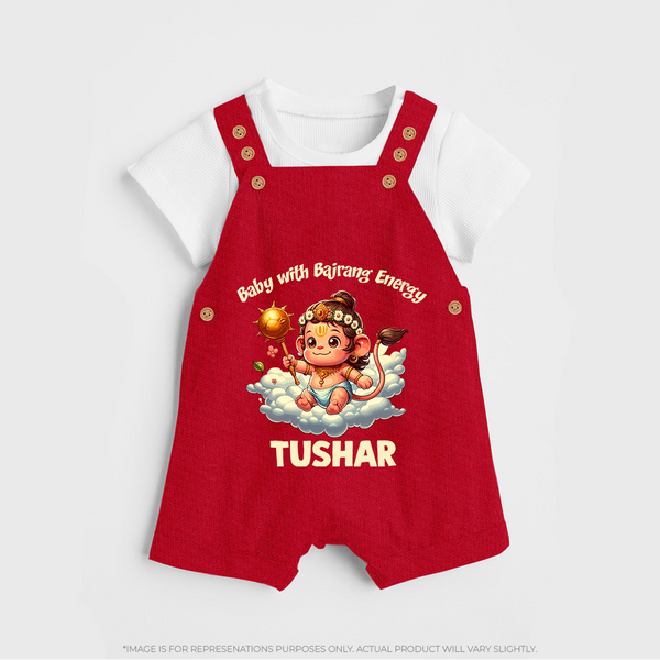 Baby with Bajrang Energy – Personalized Baby Dungaree - RED - 0 - 5 Months Old (Chest 18")