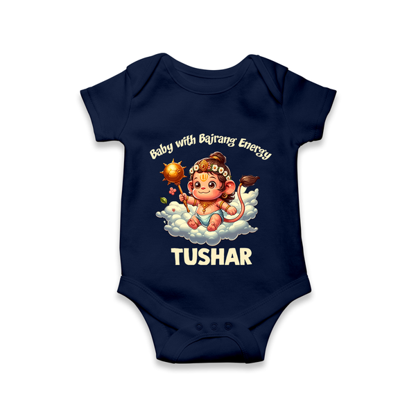 Baby with Bajrang Energy – Personalized Baby Romper - NAVY BLUE - New Born (Chest 14")