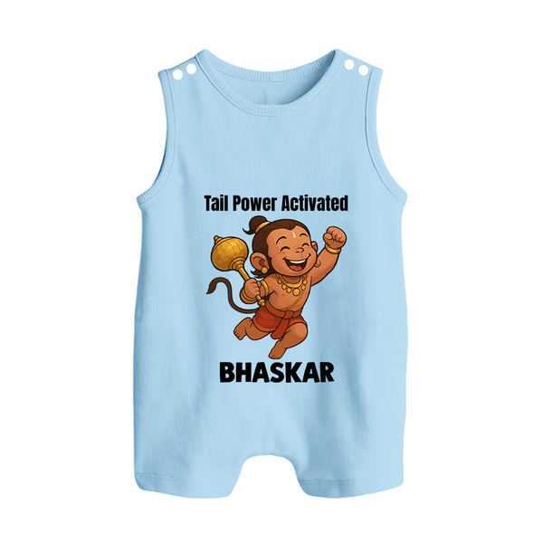 Tail Power Activated – Personalized Baby Romper Suit - BABY BLUE - New Born (Chest 18")