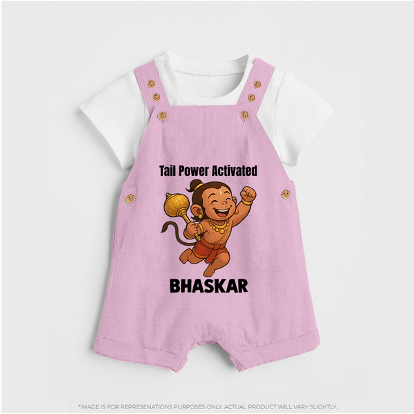 Tail Power Activated – Personalized Baby Dungaree - BABY PINK - 0 - 5 Months Old (Chest 18")