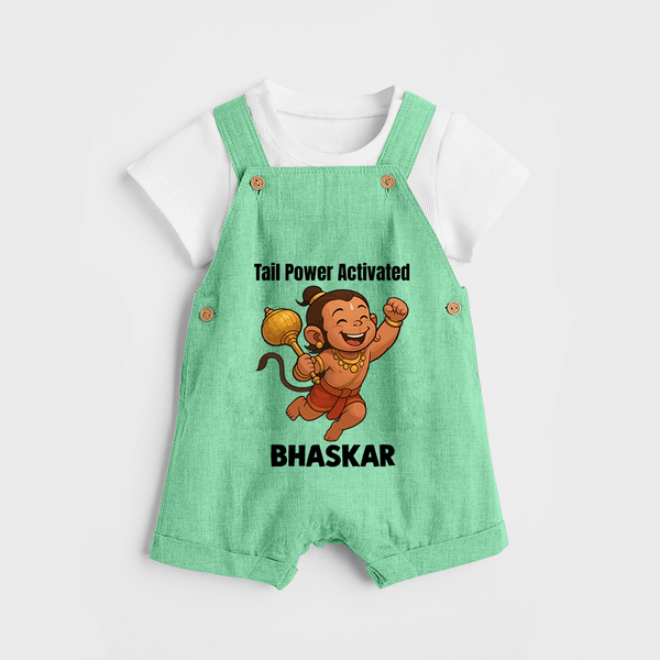 Tail Power Activated – Personalized Baby Dungaree - GREEN - 0 - 5 Months Old (Chest 18")
